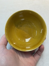 A Chinese yellow-glazed bowl and a sancai-glazed conical bowl, Chenghua mark, 19/20th C.