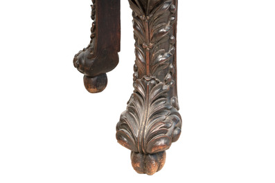 A Chinese finely carved hongmu marble top oval table, Canton, 19th C.