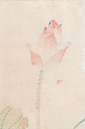 In the manner of Jiang Tingxi 蔣廷錫 (1669 - 1732): 'Mandarin ducks and lotus', ink and colour on silk, 19/20th C.