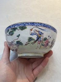 A Chinese Canton enamel 'Eight Immortals' bowl, 18th C.