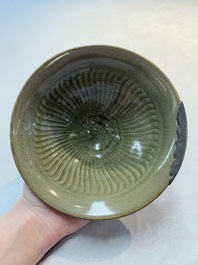 Two Chinese Yaozhou celadon bowls with anhua floral design, Song/Yuan