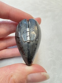A small Chinese silver clam-shaped box with animals design, Tang/Song