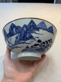 A Chinese 'Bleu de Hue' bowl with the Hai Van mountains for the Vietnamese market, Thanh Ngoan mark for Nguyen Phuc Chu, Kangxi