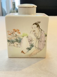 A Chinese 'Wu Shuang Pu' covered teapot and a qianjiang cai covered tea caddy, signed Lei Guangheng 雷光亨, 19th C.