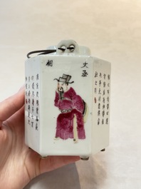 A Chinese 'Wu Shuang Pu' covered teapot and a qianjiang cai covered tea caddy, signed Lei Guangheng 雷光亨, 19th C.