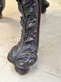 A Chinese finely carved hongmu marble top oval table, Canton, 19th C.