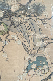 Hasegawa Settan 长谷川雪旦(1778-1843): 'Portrait of Sesshū 雪舟圖', ink and colour on silk