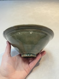 Two Chinese Yaozhou celadon bowls with anhua floral design, Song/Yuan