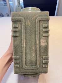 A Chinese celadon-glazed 'cong' vase, 19th C.