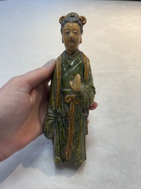 Three Chinese sancai-glazed figures of deities, Ming