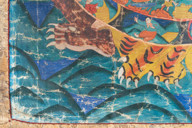 A Tibetan thangka depicting the Wheel of Life, Bhavacakra, 19th C.