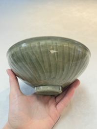 Two Chinese Yaozhou celadon bowls with anhua floral design, Song/Yuan
