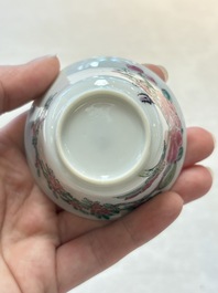 A set of six Chinese famille rose 'peonies' cups and saucers, Yongzheng/Qianlong