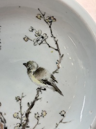 A Chinese qianjiang cai dish with a bird on a branch, signed Cheng Men 程門, dated 1878