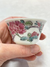 A set of six Chinese famille rose 'peonies' cups and saucers, Yongzheng/Qianlong