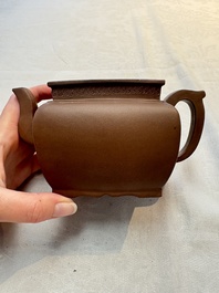 A Chinese Yixing stoneware 'lion and brocade ball' teapot and cover, Qianlong