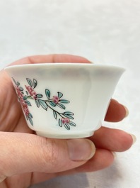 A set of six Chinese famille rose 'peonies' cups and saucers, Yongzheng/Qianlong