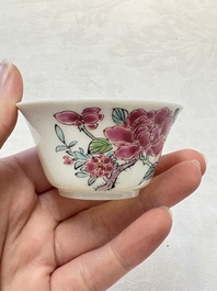 A set of six Chinese famille rose 'peonies' cups and saucers, Yongzheng/Qianlong