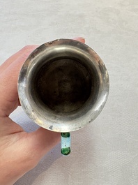 A pair of Chinese enamelled silver handled cups, Zu Wen 足紋 mark, 20th C.