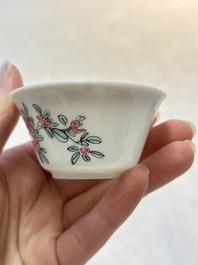 A set of six Chinese famille rose 'peonies' cups and saucers, Yongzheng/Qianlong