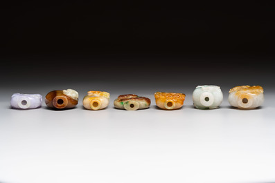 Seven Chinese jadeite snuff bottles, 20th C.