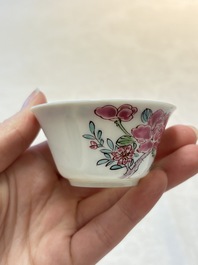 A set of six Chinese famille rose 'peonies' cups and saucers, Yongzheng/Qianlong