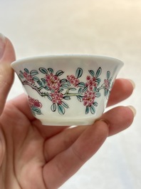 A set of six Chinese famille rose 'peonies' cups and saucers, Yongzheng/Qianlong
