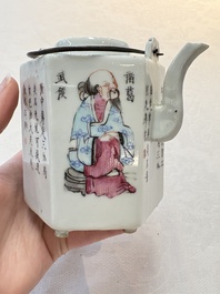 A Chinese 'Wu Shuang Pu' teapot and a famille rose covered wine pot, 19th C.