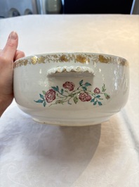 A Chinese famille rose armorial tureen and cover with the arms of Backwell quartering Tyringham for the English market, Yongzheng/Qianlong