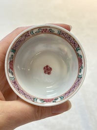 A set of six Chinese famille rose 'peonies' cups and saucers, Yongzheng/Qianlong