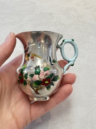 A pair of Chinese enamelled silver handled cups, Zu Wen 足紋 mark, 20th C.