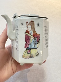 A Chinese 'Wu Shuang Pu' teapot and a famille rose covered wine pot, 19th C.