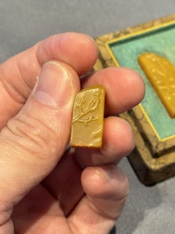 Five small Chinese tianhuang seals with a box, Eryue Xuan 二樂軒, Xinyu 心畬, Fu Ru 溥儒, Jiu Wangsun 舊王孫 and Luoshi Huiguan 羅室會館 mark, 19/20th C.