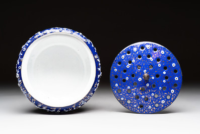A Persian enamel and bone-inlaid frame, and an enamel flower holder, 19/20th C.