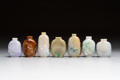 Seven Chinese jadeite snuff bottles, 20th C.