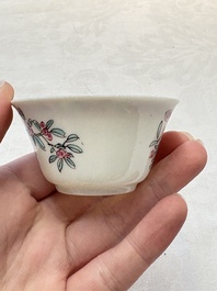 A set of six Chinese famille rose 'peonies' cups and saucers, Yongzheng/Qianlong