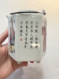 A Chinese 'Wu Shuang Pu' teapot and a famille rose covered wine pot, 19th C.