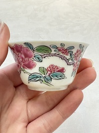 A set of six Chinese famille rose 'peonies' cups and saucers, Yongzheng/Qianlong