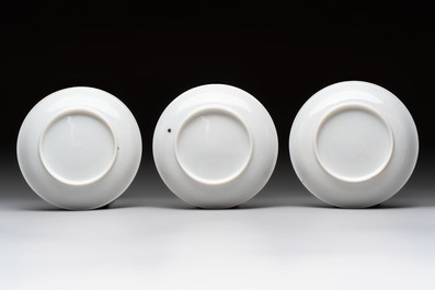 A set of six Chinese famille rose 'peonies' cups and saucers, Yongzheng/Qianlong