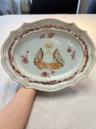 A rare Chinese famille rose 'Budai' tureen stand for the European market, Qianlong