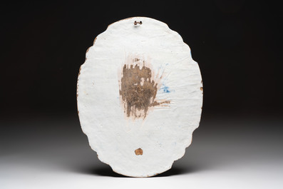 A large blue and white Dutch Delft 'biblical subject' plaque, 18th C.