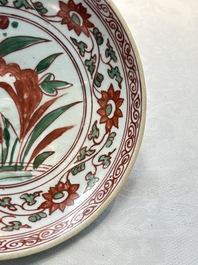 A Chinese Swatow wucai 'egret' plate, Ming
