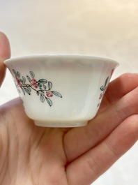 A set of six Chinese famille rose 'peonies' cups and saucers, Yongzheng/Qianlong