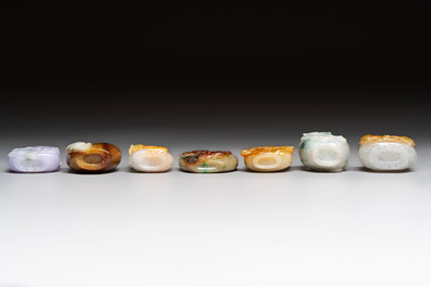 Seven Chinese jadeite snuff bottles, 20th C.