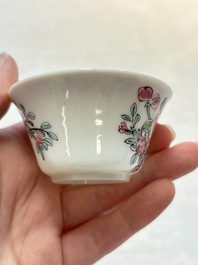 A set of six Chinese famille rose 'peonies' cups and saucers, Yongzheng/Qianlong