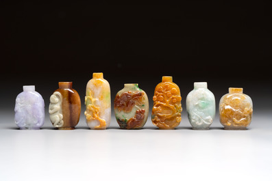 Seven Chinese jadeite snuff bottles, 20th C.