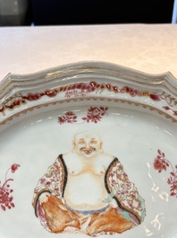 A rare Chinese famille rose 'Budai' tureen stand for the European market, Qianlong