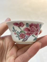 A set of six Chinese famille rose 'peonies' cups and saucers, Yongzheng/Qianlong