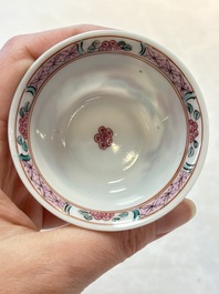 A set of six Chinese famille rose 'peonies' cups and saucers, Yongzheng/Qianlong