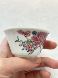 A set of six Chinese famille rose 'peonies' cups and saucers, Yongzheng/Qianlong